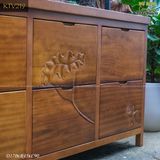 Tủ gỗ decor điêu khắc sen
