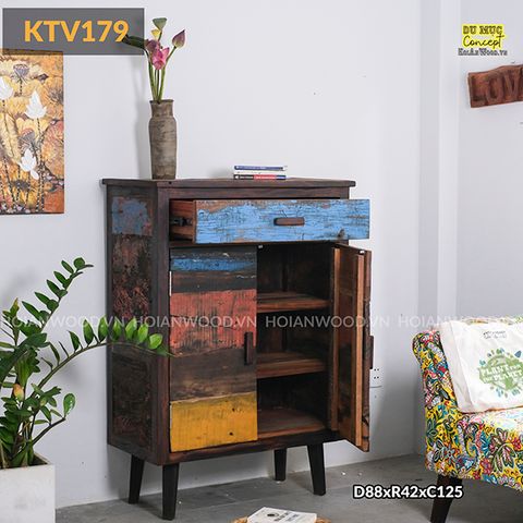 Tủ gỗ reclaimed sắc màu