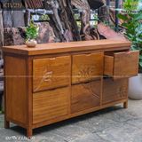 Tủ gỗ decor điêu khắc sen