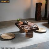 Bàn trà gỗ muồng đen điêu khắc hoa sen