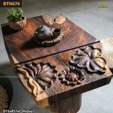 Bàn trà gỗ muồng đen điêu khắc hoa sen