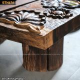 Bàn trà gỗ muồng đen điêu khắc hoa sen