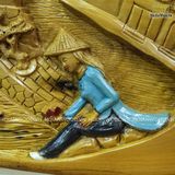 Tranh thiếu nữ thả hoa đăng cạnh chùa cầu