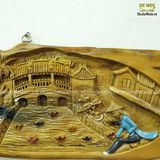 Tranh thiếu nữ thả hoa đăng cạnh chùa cầu