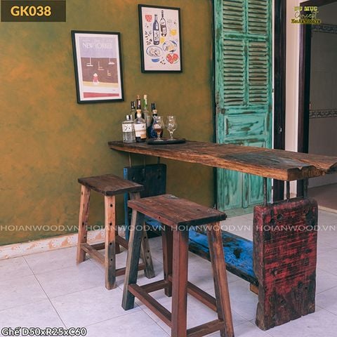 Kệ Console/quầy bar 2 tầng gỗ tàu thuyền