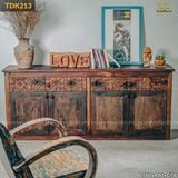 Tủ gỗ reclaimed điêu khắc