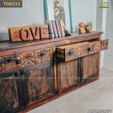 Tủ gỗ reclaimed điêu khắc