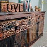 Tủ gỗ reclaimed điêu khắc