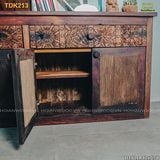 Tủ gỗ reclaimed điêu khắc