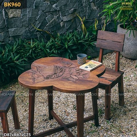 Bàn sân vườn, cafe điêu khắc hoa sen
