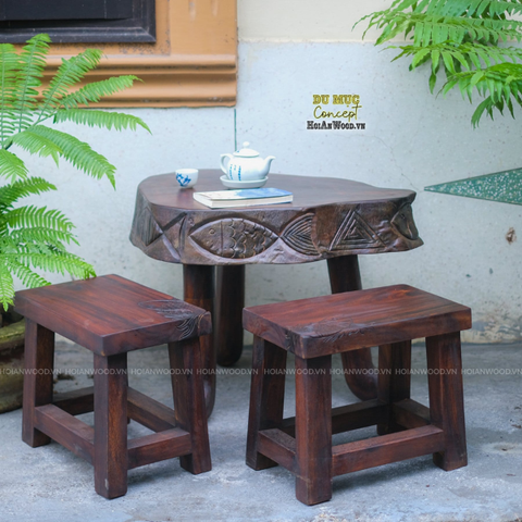 Bàn tròn chạm thủ công hoa văn Cá