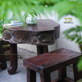 Bàn tròn chạm thủ công hoa văn Cá