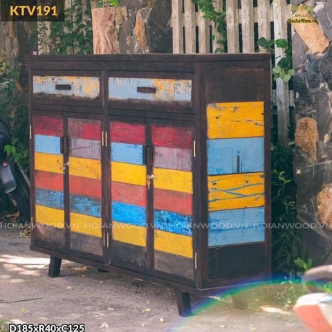 Tủ gỗ reclaimed sắc màu