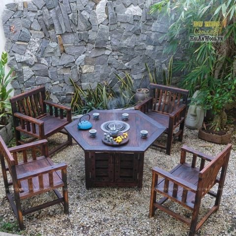 Bàn lũa Lục Giác kèm bếp lò gang