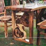 Bàn ăn gỗ me tây khung chân gỗ lũa