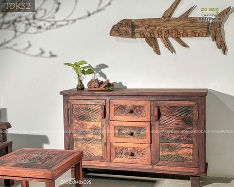 Tủ gỗ decor điêu khắc