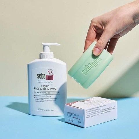 Bộ sản phẩm Sữa rửa mặt & tắm toàn thân và Thanh Làm Sạch Giúp Kháng Khuẩn Cho Da Sebamed pH5.5