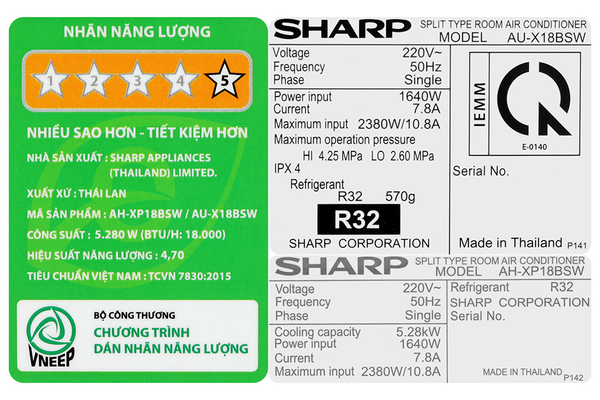 Máy lạnh Sharp Inverter 2 HP AH-XP18BSW