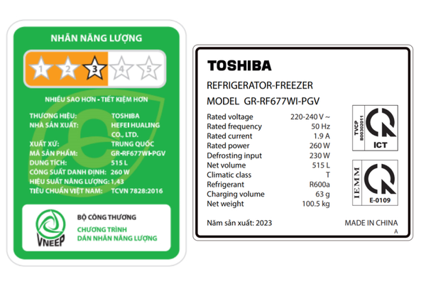 Tủ lạnh Toshiba Inverter 515 Lít GR-RF677WI-PGV(22)-XK