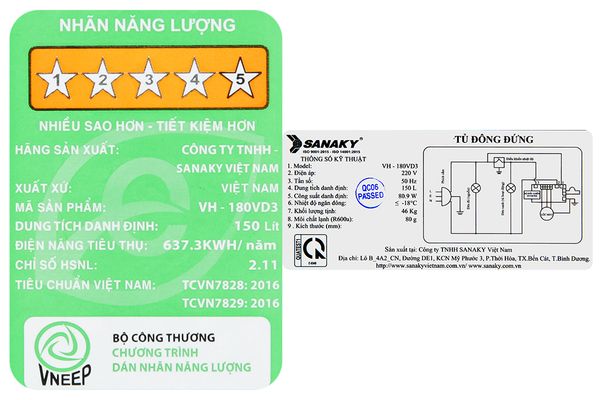 Tủ đông đứng Sanaky Inverter 150 Lít VH-180VD3