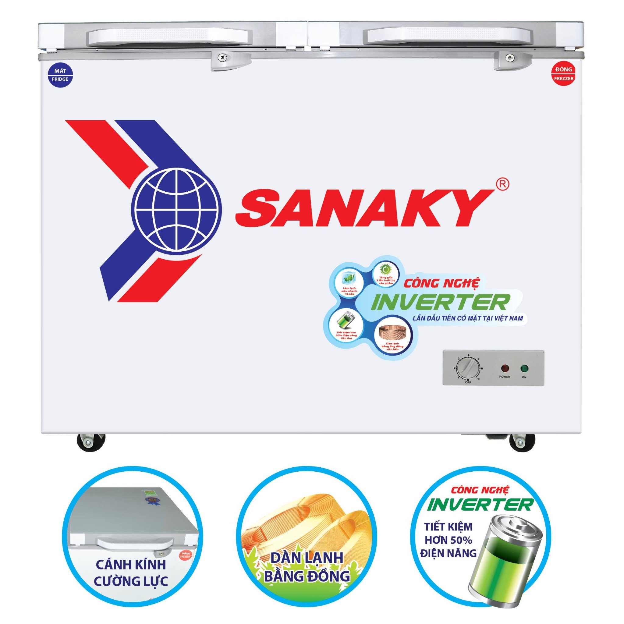 Tủ đông mặt kính cường lực Sanaky Inverter 208 Lít VH-2599A4K