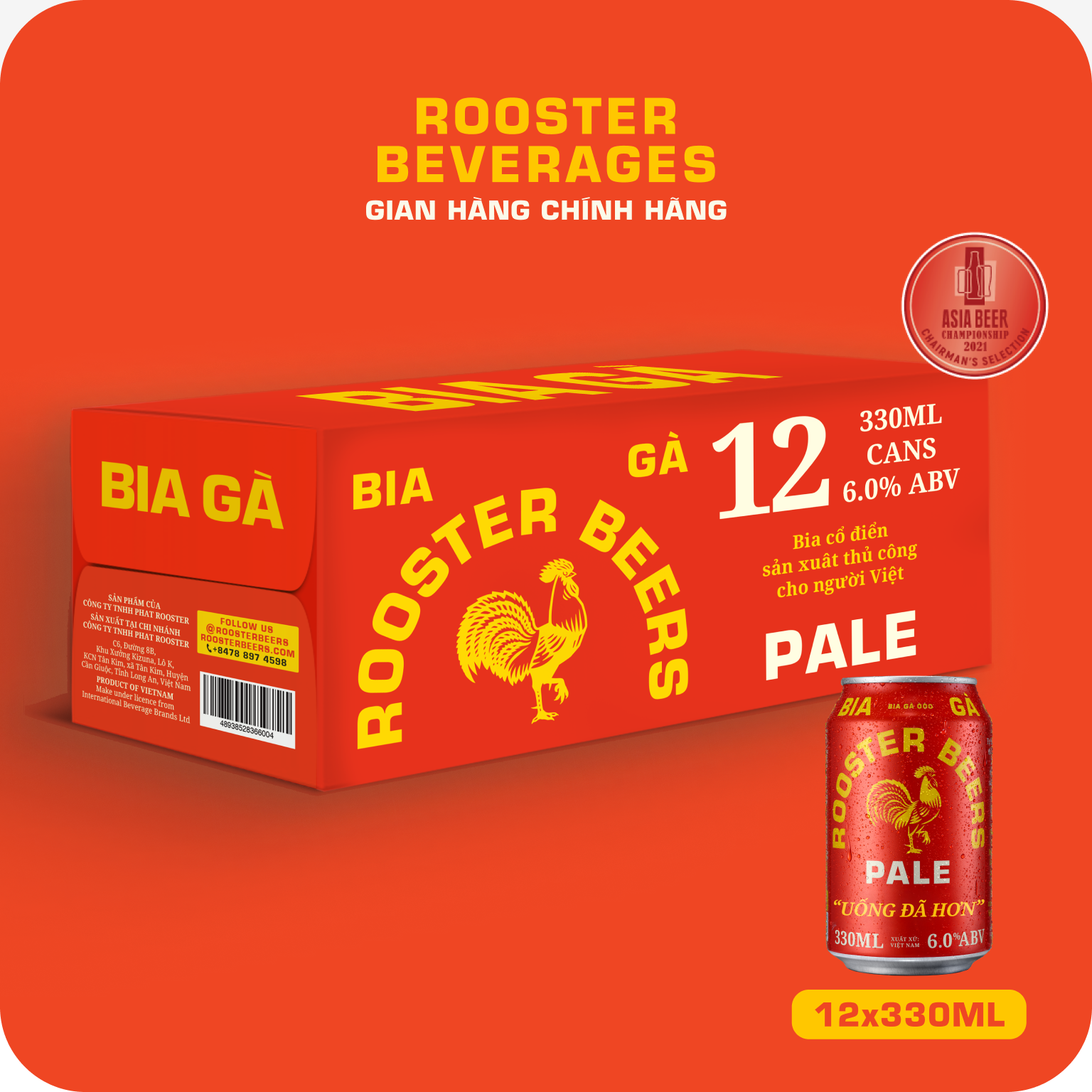  [TẶNG 1 LY] Rooster Beers Pale - Thùng 12 Lon (330ml) 