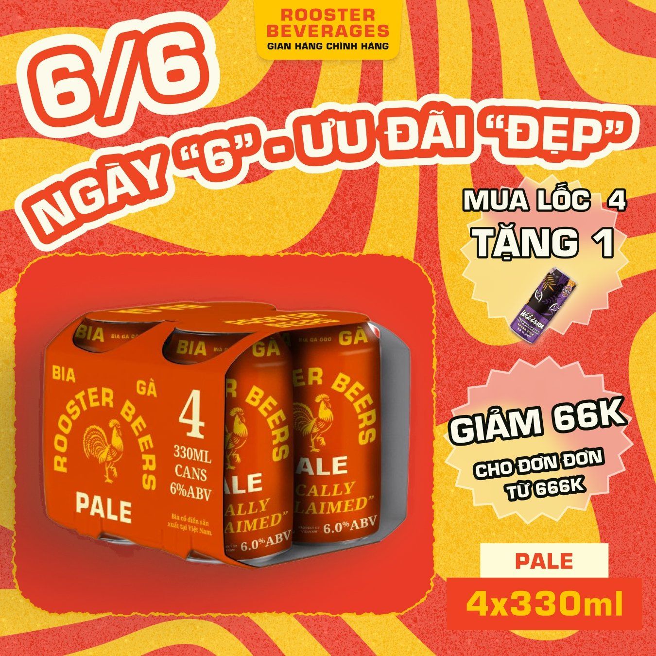  [TẶNG 1 LON WILDSIDE] Rooster Beers Pale Lốc 4 lon 