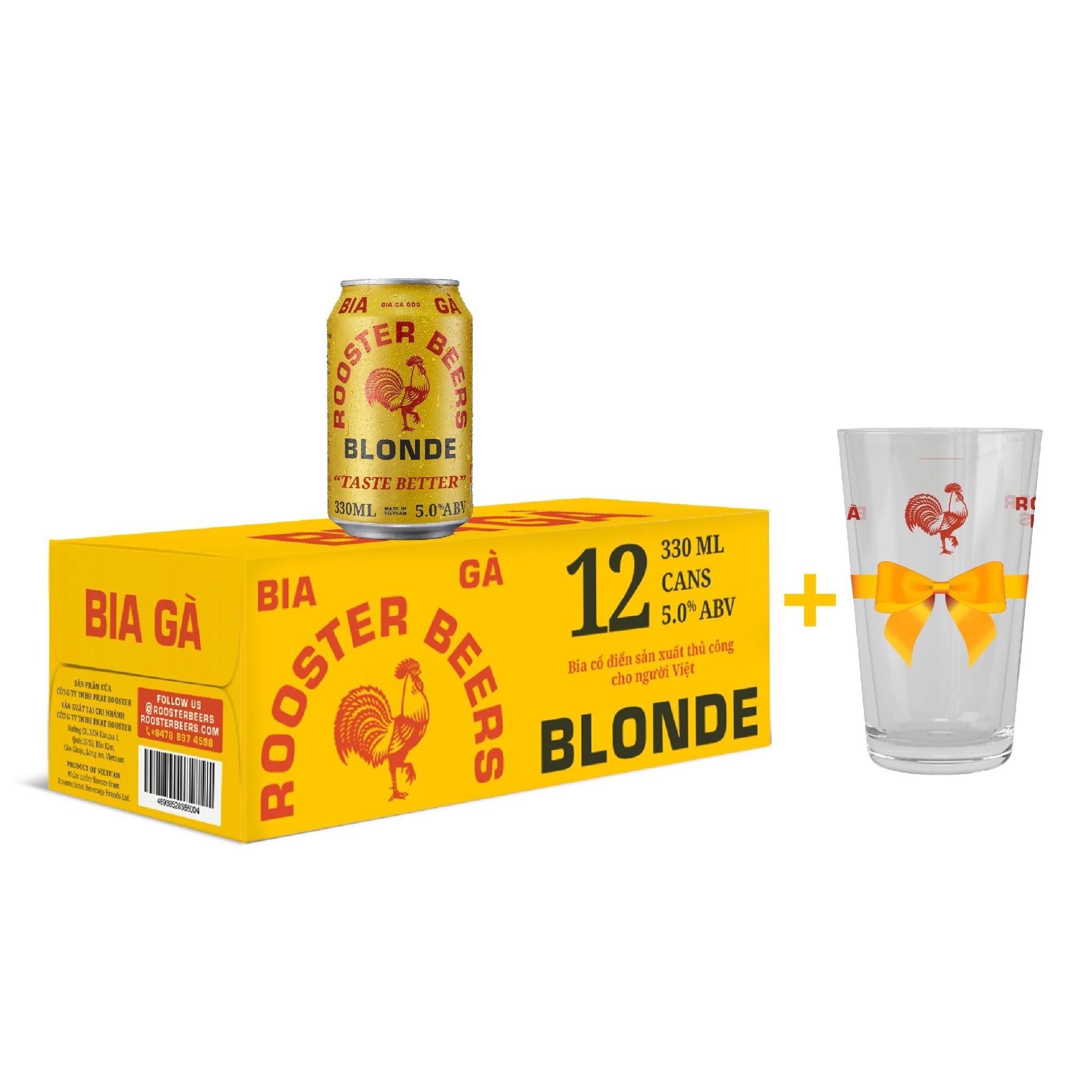  [TẶNG 1 LY] Rooster Beers Blonde - Thùng 12 Lon (330ml) 