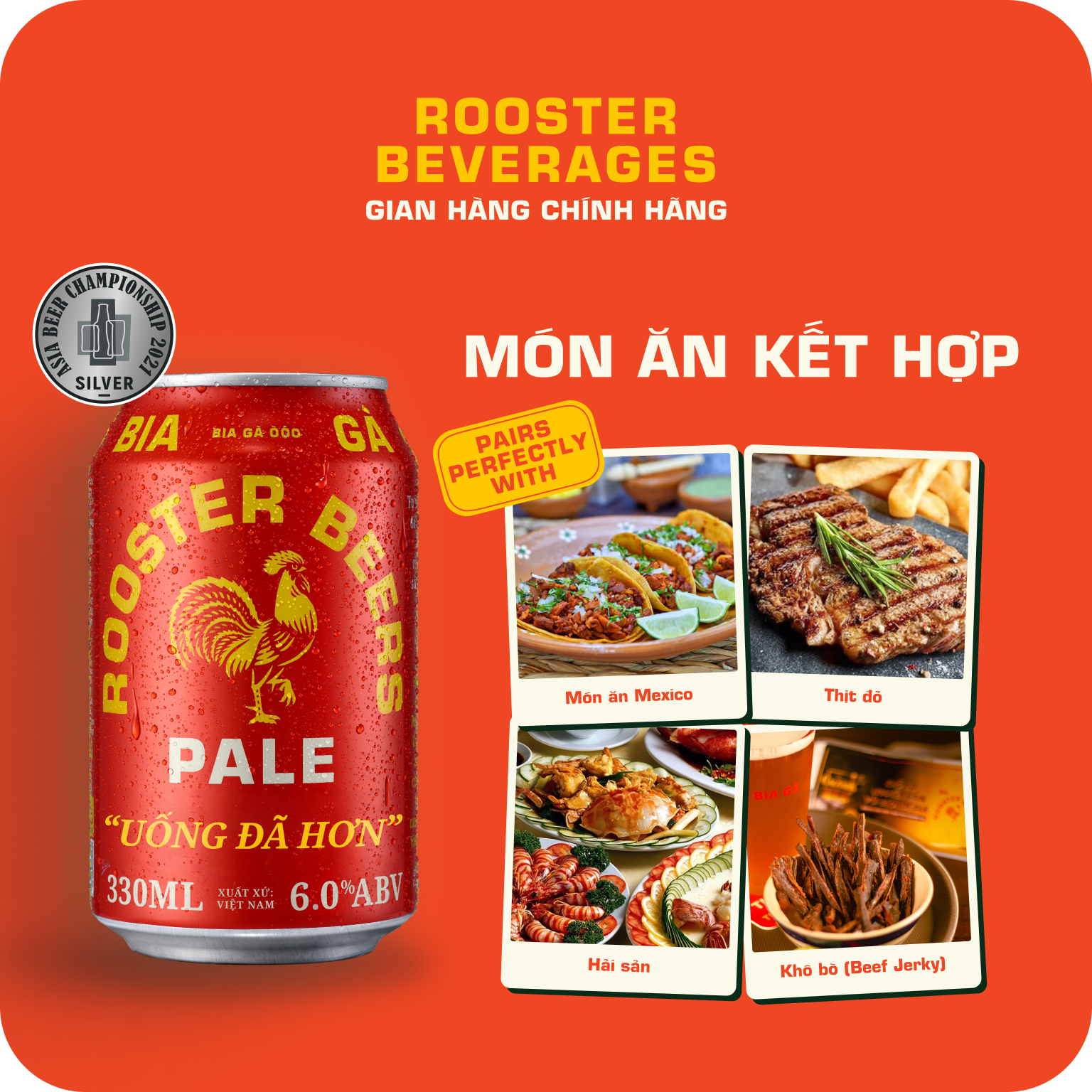  [TẶNG 4 LON SODA] Rooster Beers Pale - Thùng 12 Lon (330ml) 