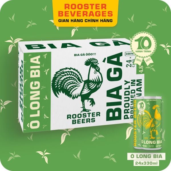  [Tặng 1 áo mưa] Rooster Beers Ô Long Bia - Thùng 24 Lon Cao Sleek (330ml) 