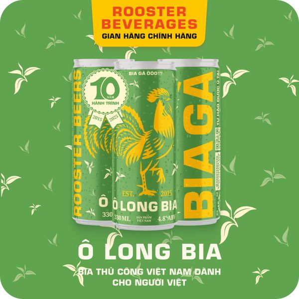  [Tặng 1 áo mưa] Rooster Beers Ô Long Bia - Thùng 24 Lon Cao Sleek (330ml) 