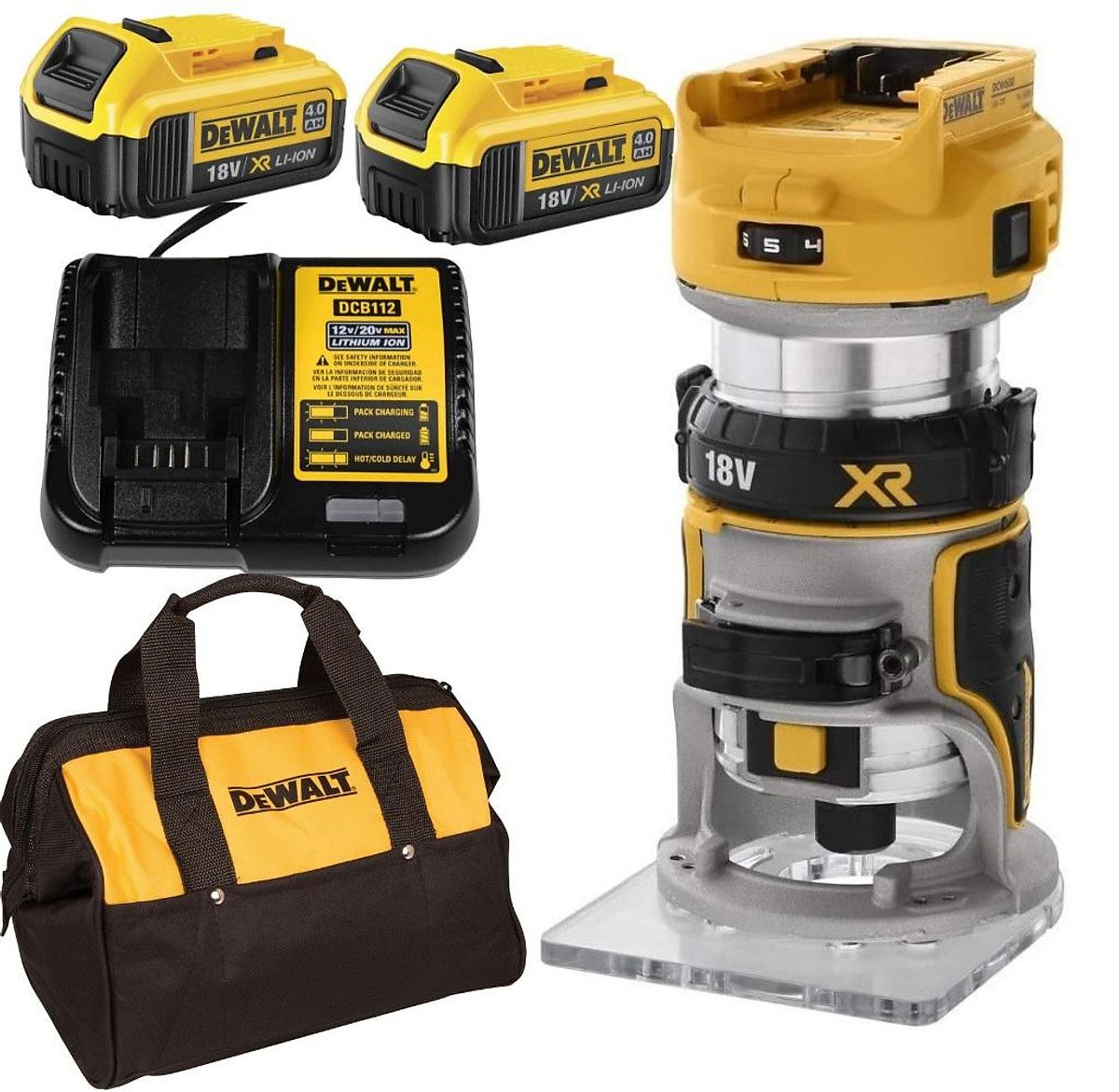  Máy phay pin 20V Dewalt DCW600M2 (2 Pin 4Ah & 1 Sạc) 