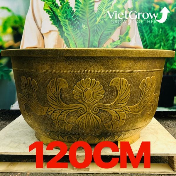  Chậu Nhựa Giả Đồng Hoa Văn Cổ Điển, Đường kính 120cm 