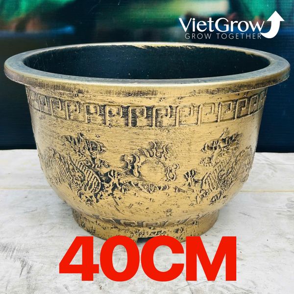  Chậu Nhựa Giả Đồng Song Long Tranh Châu, Đường kính 40cm 