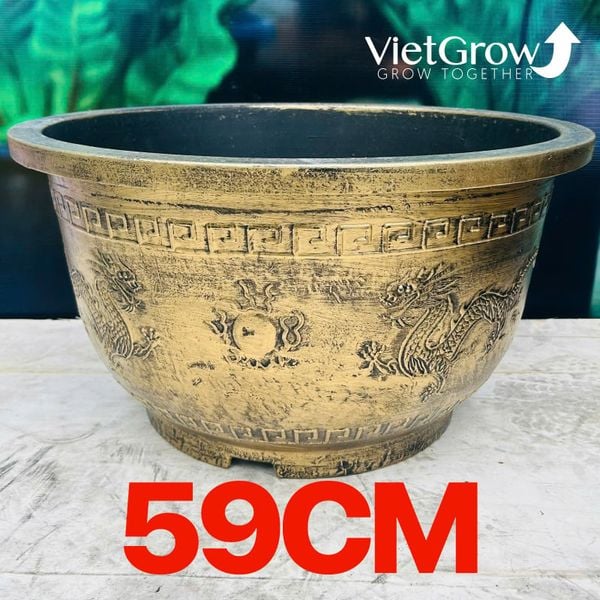  Chậu Nhựa Giả Đồng Song Long Tranh Châu, Đường kính 59cm 
