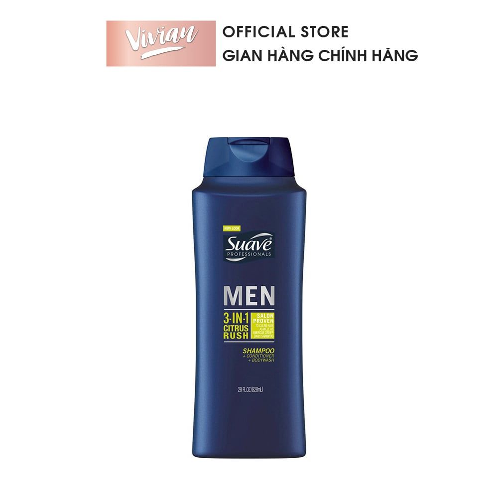  Dầu tắm, gội, xả Suave Men 3 in 1 828ml (MP7364) 
