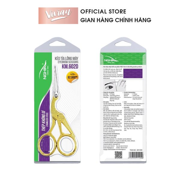 Kéo Tỉa Lông Mày KM.602D Mạ Vàng Kềm Nghĩa Lưỡi Dài