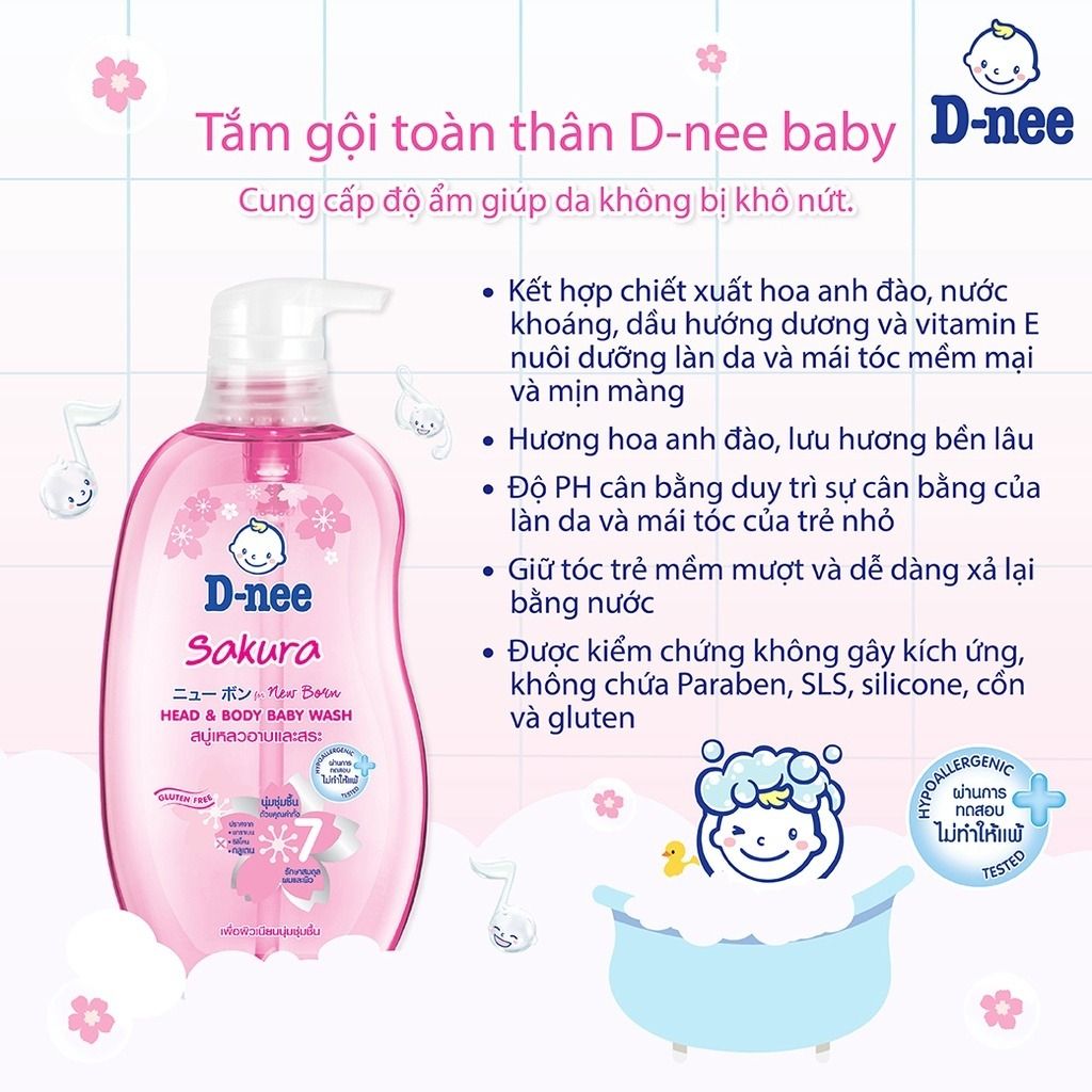  Tắm gội cho bé D-nee Sakura Hồng 380ml (MP8731) 