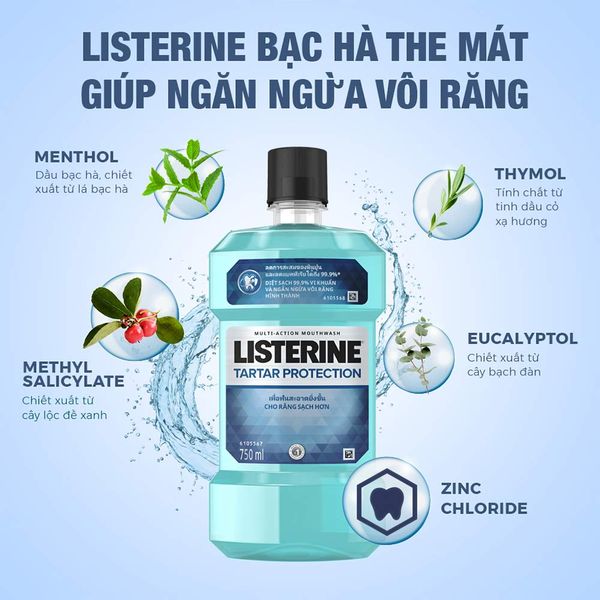 Nước súc miệng Listerine 750ml (giảm vôi răng)