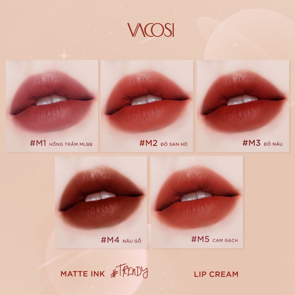  Son Kem Lì Siêu Mịn Môi VACOSI MATTE INK LIP CREAM #M1-M5 