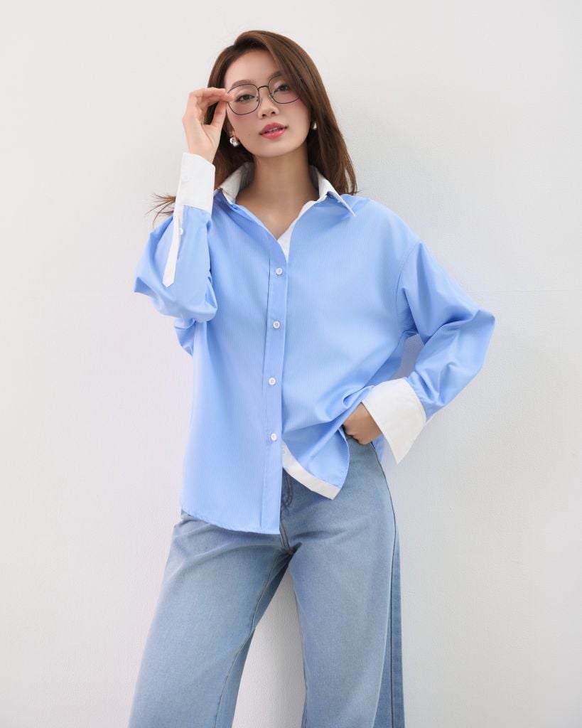  Áo Sơ Mi Sọc Phối Cổ FAS353 