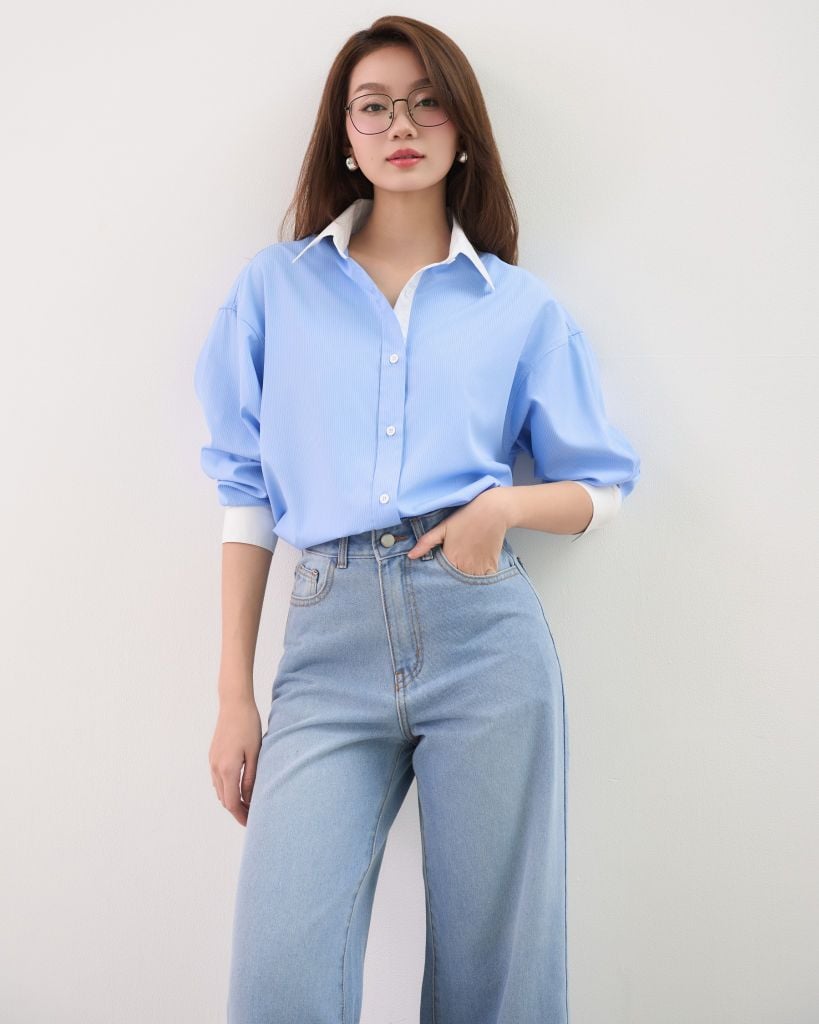  Áo Sơ Mi Sọc Phối Cổ FAS353 