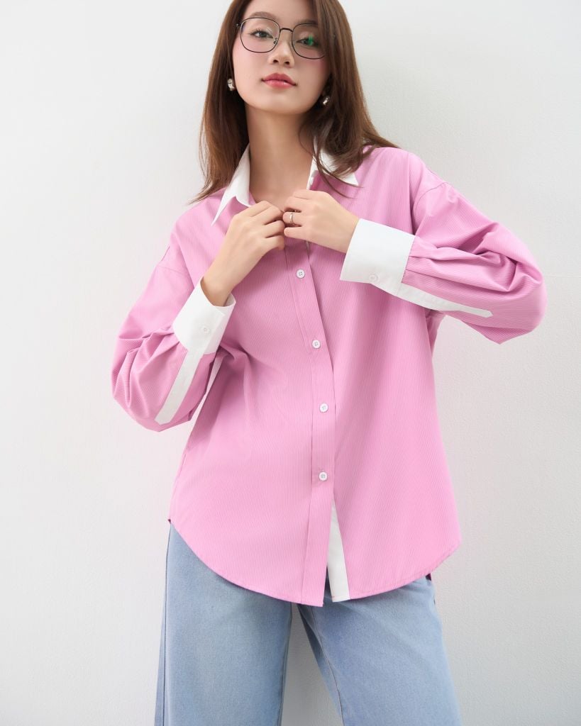  Áo Sơ Mi Sọc Phối Cổ FAS352 