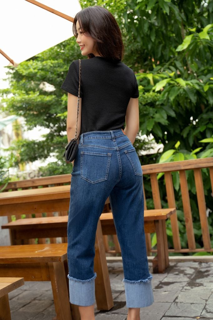  Quần Jean Ống Rộng Gấp Gấu YQJ021 