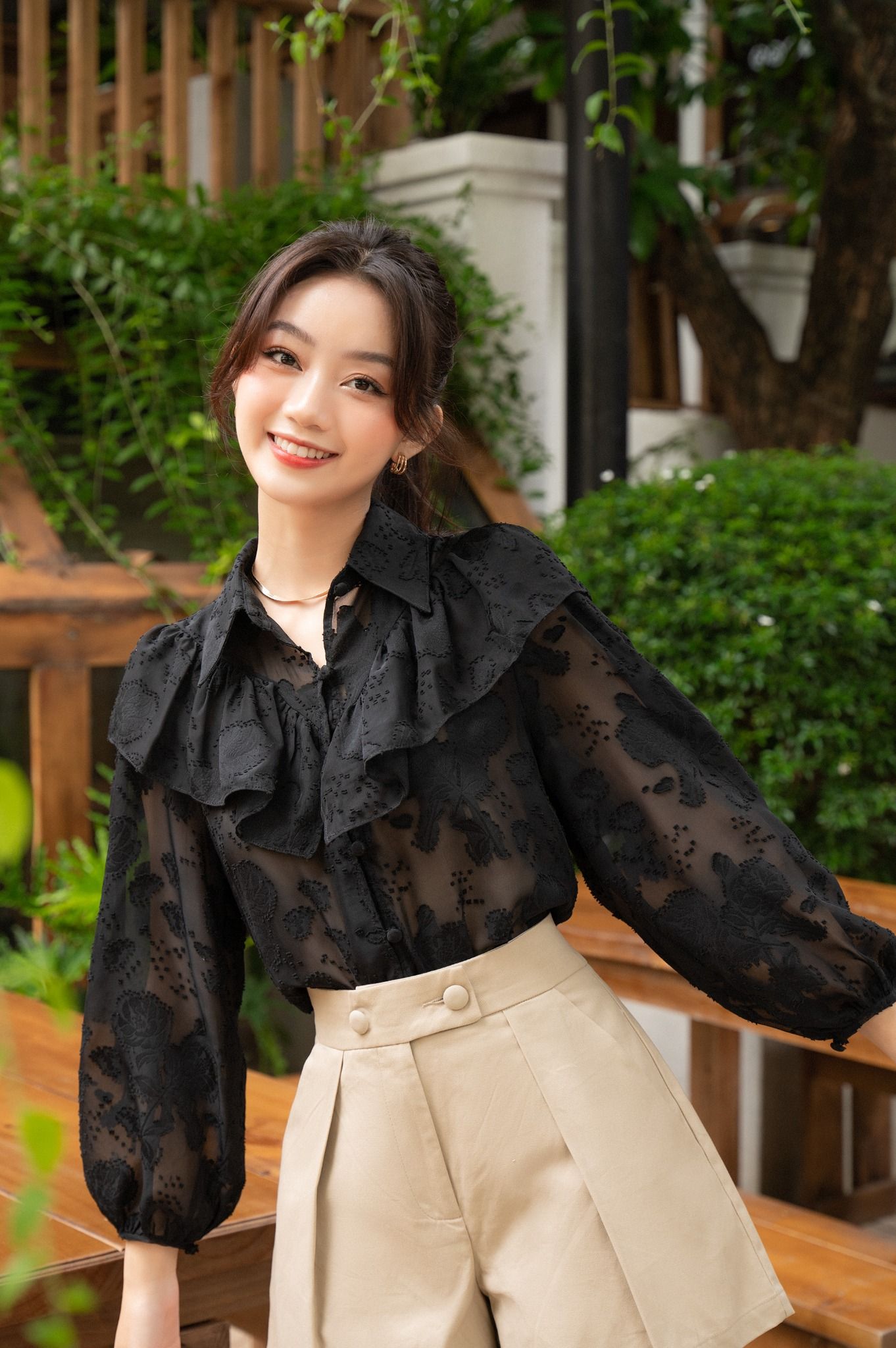 Áo sơ mi cổ nhún bèo HIME #36 Áo sơ mi cổ nhún bèo HIME