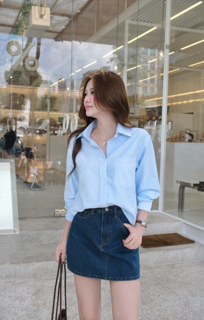  Áo Sơ Mi Phối Sọc Caro FAS373 