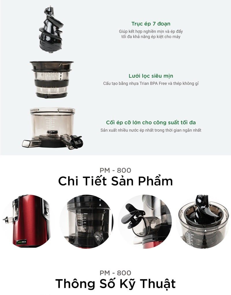  Máy ép chậm hoa quả PROMIX PM-800 - Nhập Khẩu Chính Hãng 