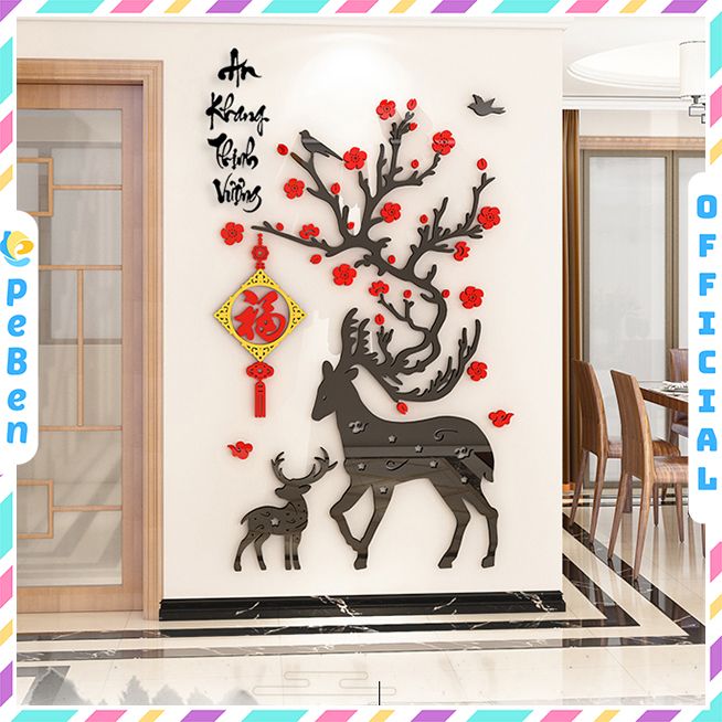  Tranh mica EPeBen dán tường nổi 3d hình chữ thư pháp tiếng Việt An Khang Thịnh Vượng trang trí Nhà Cửa hươu nai mùa xuân 