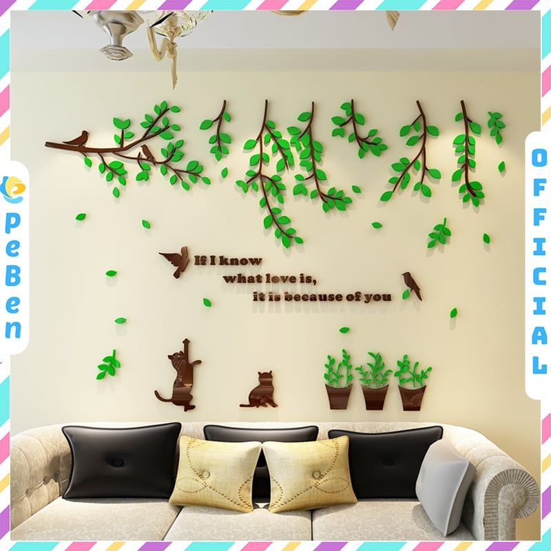  Tranh mica EPeBen dán tường nổi 3d hình Mèo Chơi Trong Vườn Cây if I know decor trang trí Nhà Cửa, Phòng Bếp 