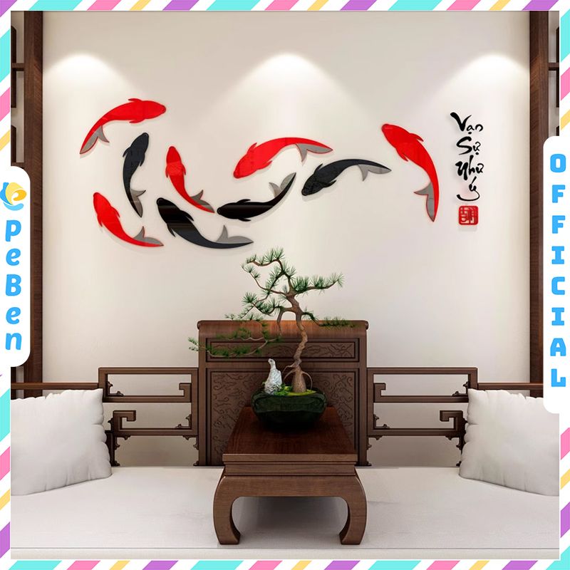  Tranh mica EPeBen dán tường nổi 3d hình cá chép bơi Vạn sự như ý trang trí Nhà Cửa, Phòng Bếp, năm mới tết thư pháp 